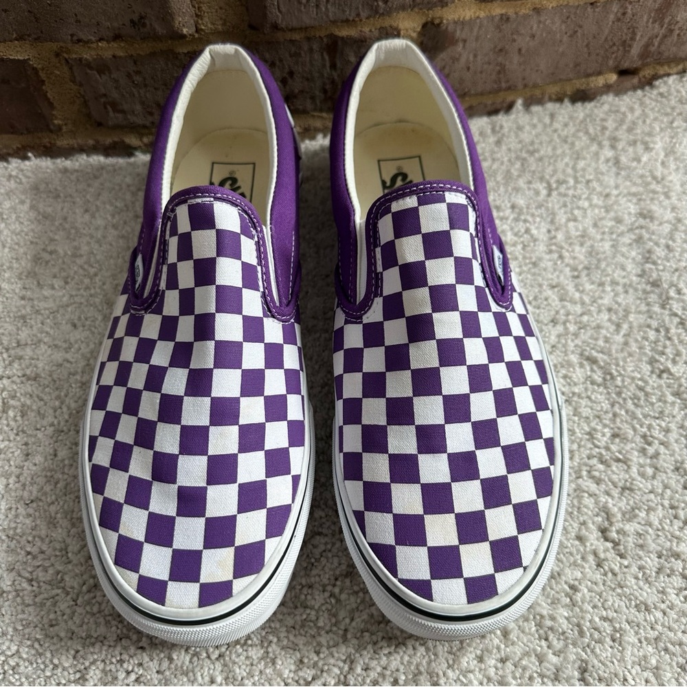 Vans Classic Slip On Theory Checkerboard Purple Sneakers - Picture 2 of 10